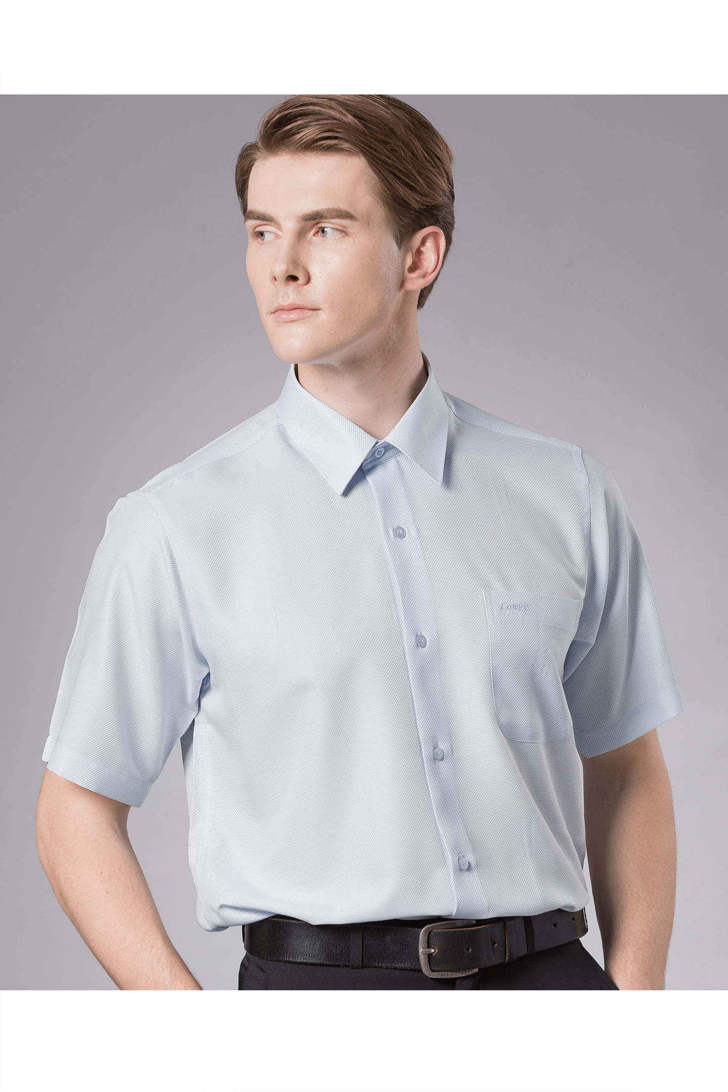藍條白斜紋短袖襯衫/抗皺 吸濕排汗