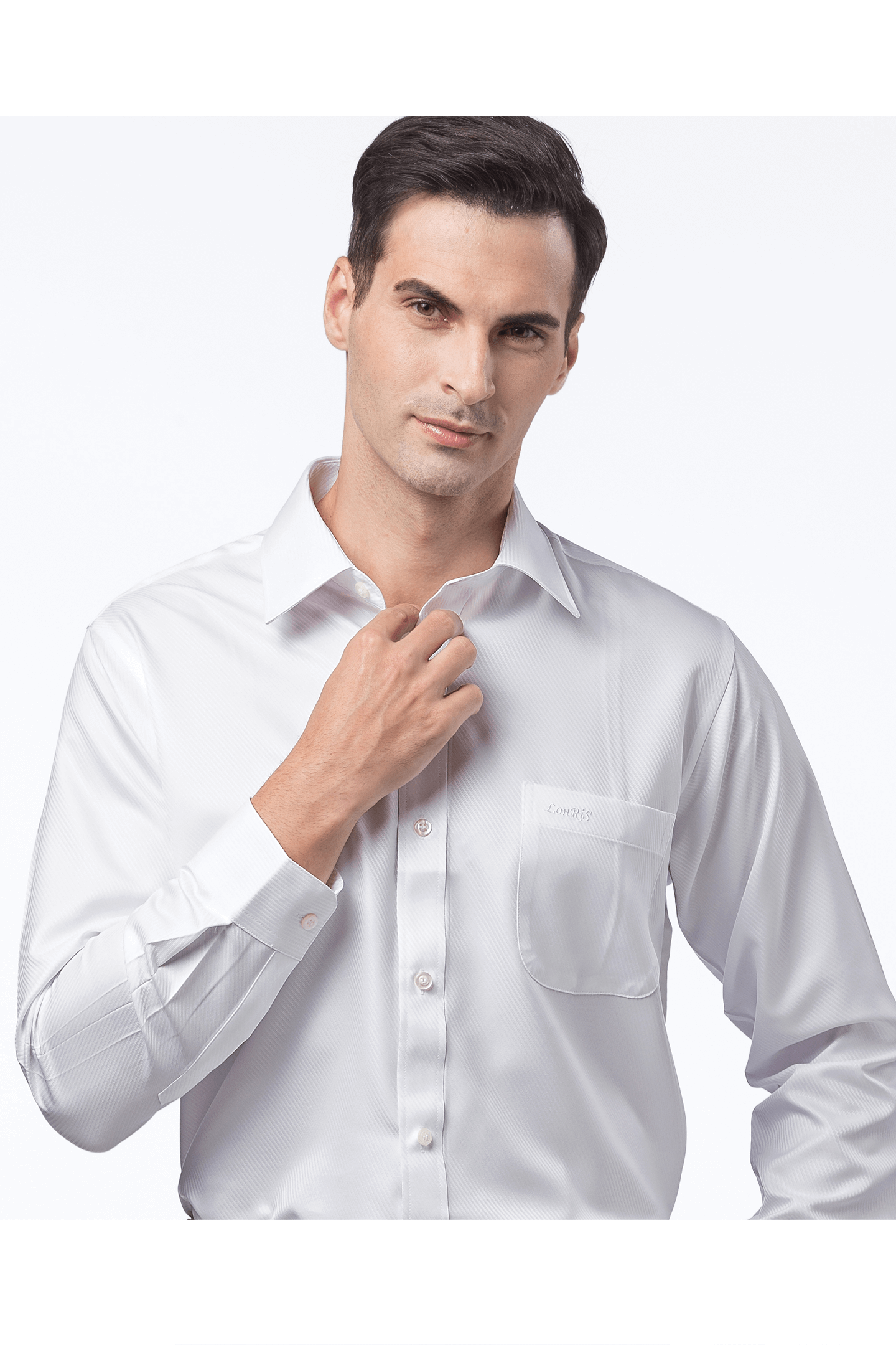 純白雙斜紋緹花長袖襯衫/抗皺 吸濕排汗