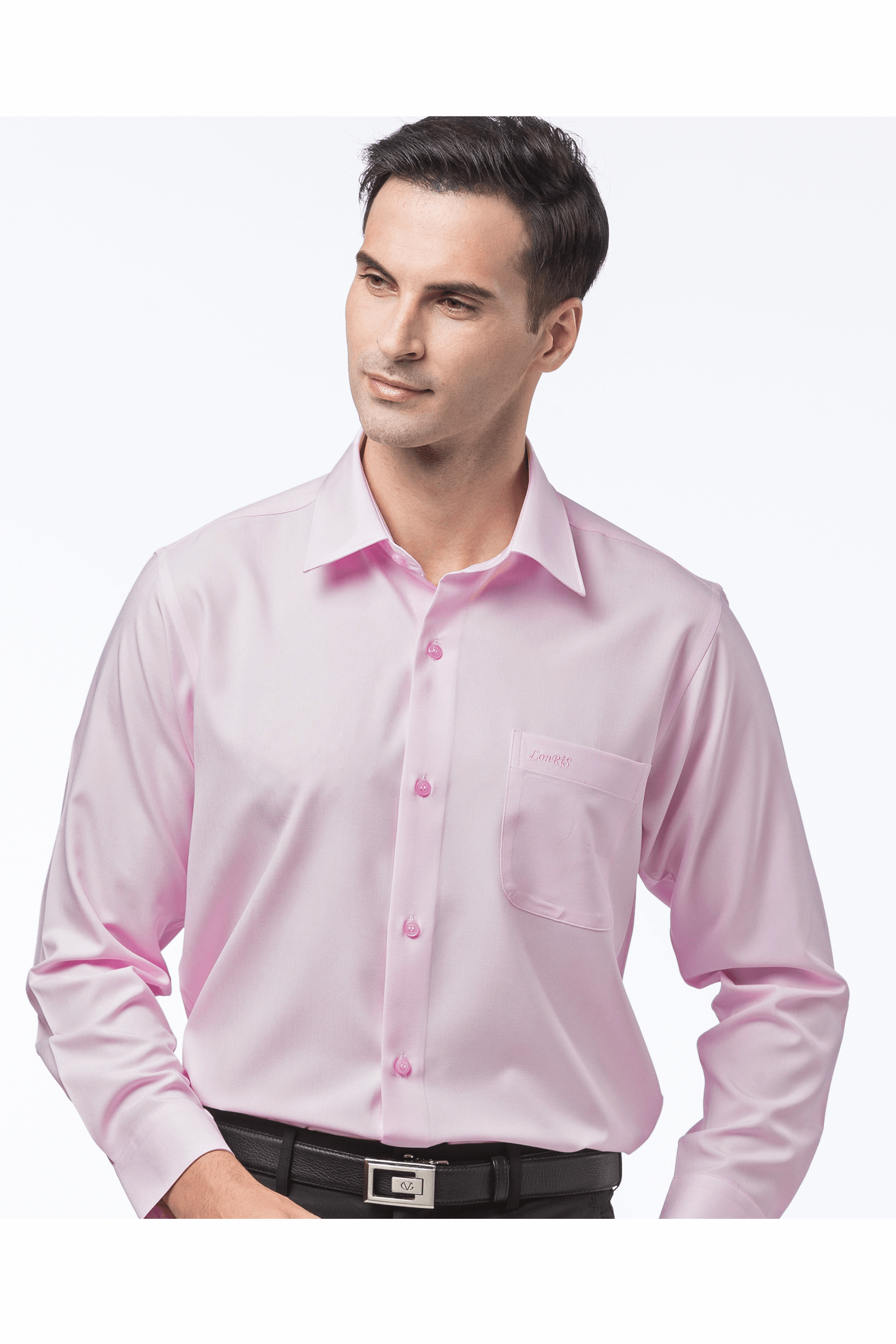 粉色素面長袖襯衫 / 抗皺 吸濕排汗