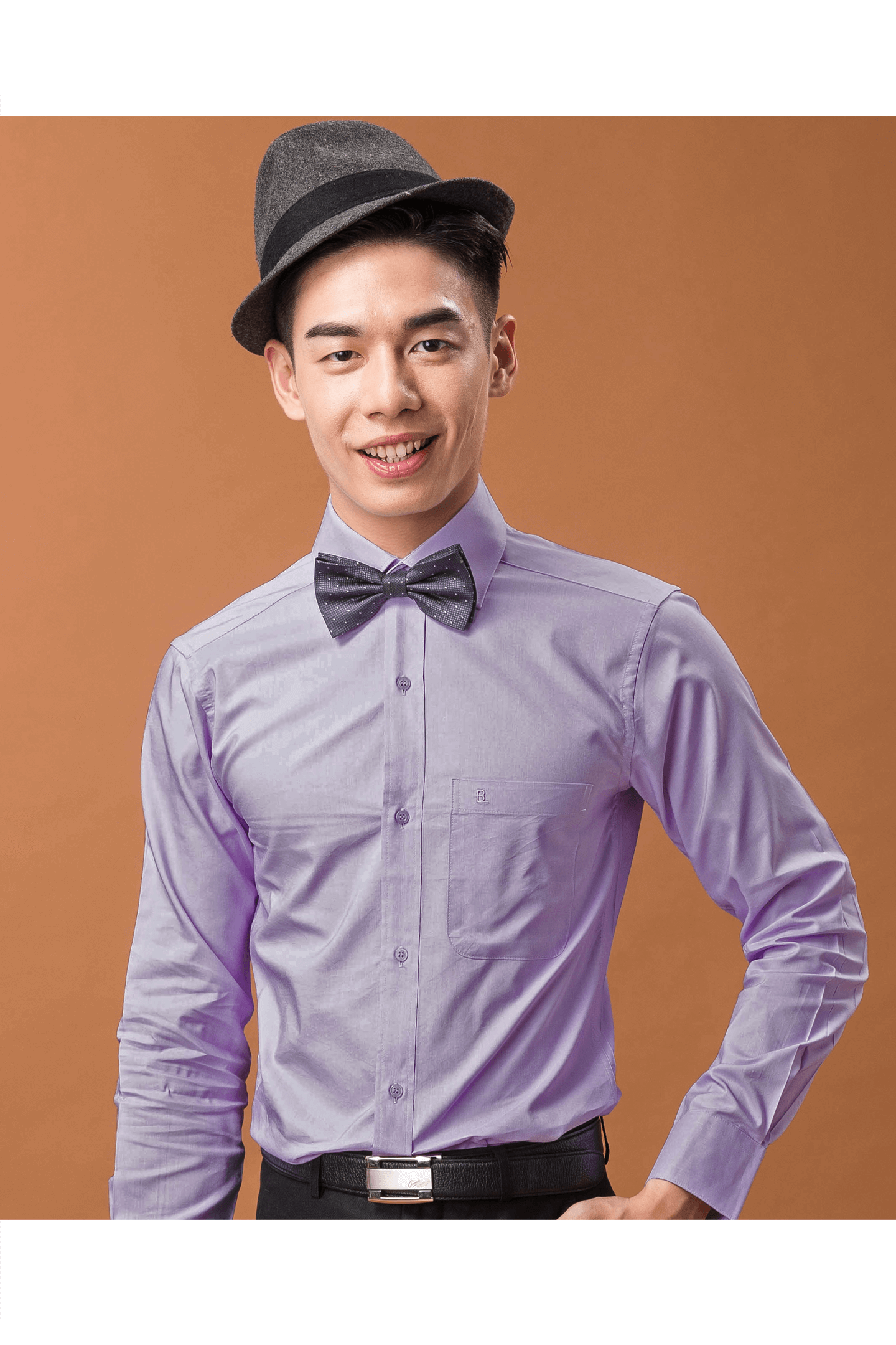 紫色素面棉質素面棉質長袖修身襯衫 / 舒適透氣<br />
