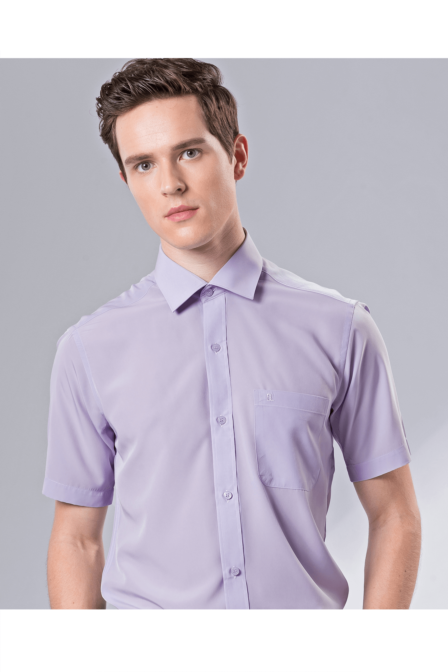 紫色素面短袖修身襯衫 / 抗皺 舒適透氣