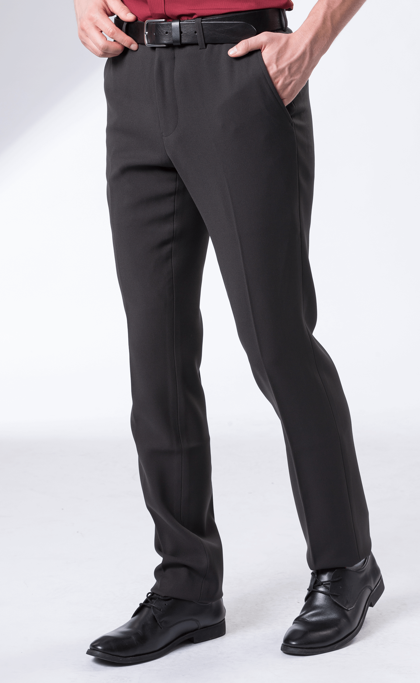 黑色斜紋合身西褲 (微厚) / 平面 彈性 抗皺  